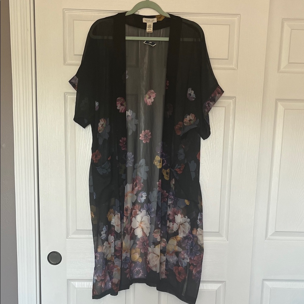 Rachel Zoe Black Floral Kimono NWT Size OSFM